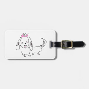 Etiqueta Para Maletas Perro de caricatura con una reverencia rosa
