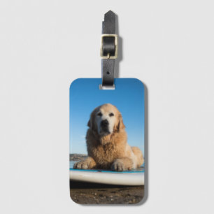 Etiqueta Para Maletas Perro De La Tiradora Dorada Sobre Una Placa De Rem