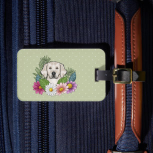 Etiqueta Para Maletas Perro de raza Retriever de crema inglés flores col