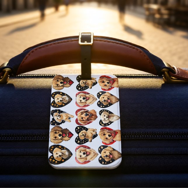 Etiqueta Para Maletas Perro de Valentine Golden Retriever (Golden Retriever Sweethearts Pattern in Cozy Style Luggage Tag)