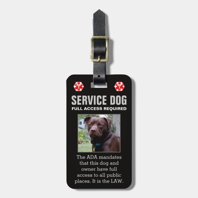 Etiqueta Para Maletas Perro del servicio - negro - insignia requerida (Frente Vertical)