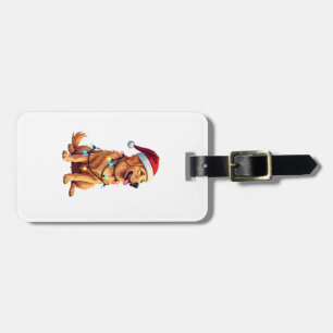 Etiqueta Para Maletas Perro Golden Retriever Santa Navidad Xmas Luces (