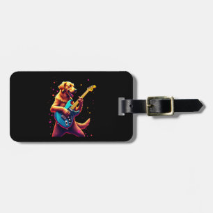 Etiqueta Para Maletas Perro Golden Retriever tocando Rock con Guitarra E