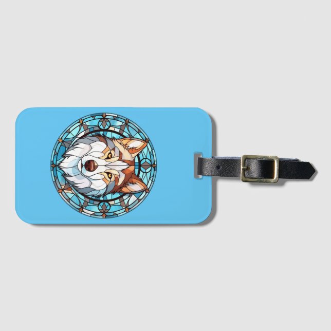 Etiqueta Para Maletas Perro Husky Siberiano de Cristal Manchado (Anverso horizontal)