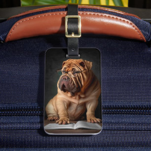Etiqueta Para Maletas Perro inteligente Shar Pei con diseño de libros