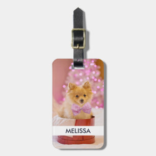 Etiqueta Para Maletas Perro lindo con Navidades de vaca rosa fotografía