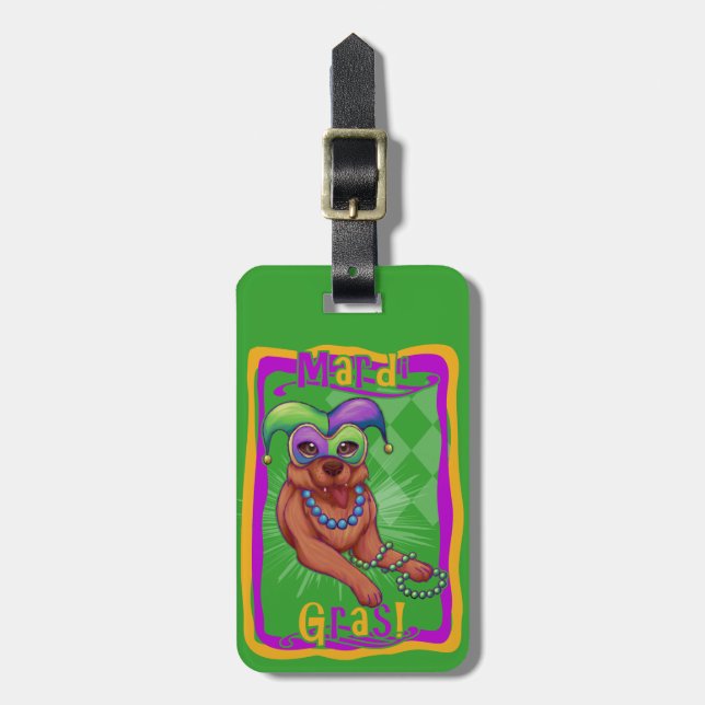 Etiqueta Para Maletas Perro Mardi Gras (Frente Vertical)