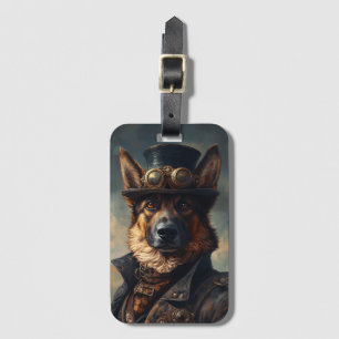 Etiqueta Para Maletas Perro pastor alemán steampunk con sombrero de copa