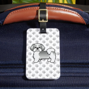 Etiqueta Para Maletas Perro Shih Tzu Plateado Y Blanco & Texto Personali