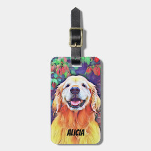 Etiqueta Para Maletas Perro sonriente del golden retriever en colores