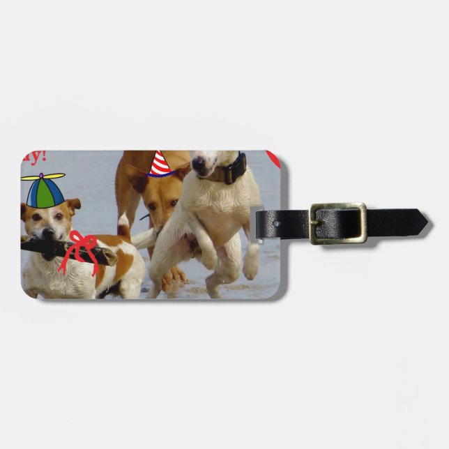Etiqueta Para Maletas perros de cumpleaños felices (Frente Horizontal)