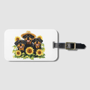 Etiqueta Para Maletas Perros Rottweiler Rodeados De Sunflowers