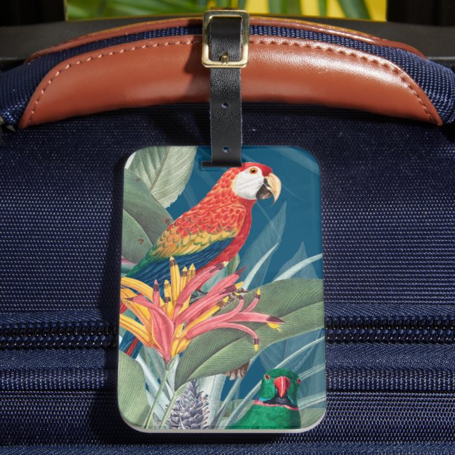 Etiqueta Para Maletas Perros tropicales y azul oscuro floral (Anverso In situ 2)