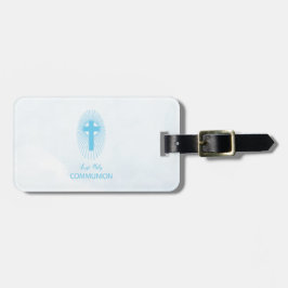 Etiqueta Para Maletas Personalice, Blue First Holy Communia Cross Host