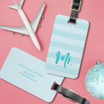 Etiqueta Para Maletas Personalice con el nombre Mr. Preppy Blue Stripes<br><div class="desc">Elegante etiqueta personalizada para el equipaje que incluye la palabra "Mr." en escritura de pincel azul contra un fondo de rayas azules. Hace grandes regalos para recién casados o aniversarios. Consulte aquí la etiqueta Mrs. lumalaes correspondiente https://www.zazzle.com/personalize_with_name_mrs_preppy_blue_stripes_luggage_tag-256738246639730368?rf=238364477188679314 Personalice esta etiqueta reemplazando el texto del marcador de posición con su información...</div>