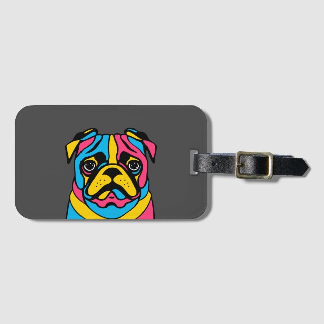 Etiqueta Para Maletas personalizable 3 tono pug (Anverso horizontal)