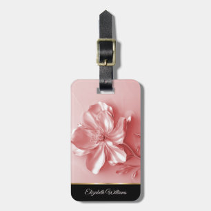 Etiqueta Para Maletas Personalizable de flor metálica brillante rosa