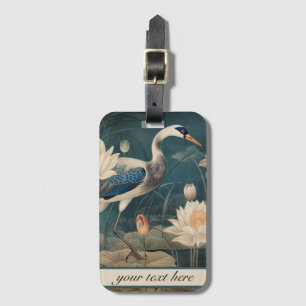 Etiqueta Para Maletas Personalizable de grúa azul botánico vintage