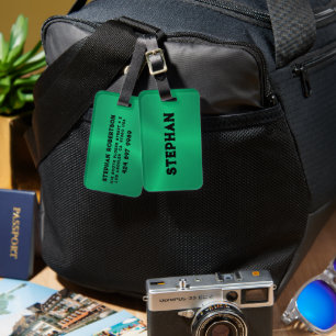 Etiqueta Para Maletas Personalizable de textura metálica verde intensa