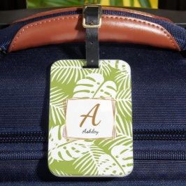 Etiqueta Para Maletas Personalizable Iniciales Hojas verdes