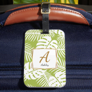 Etiqueta Para Maletas Personalizable Iniciales Hojas verdes