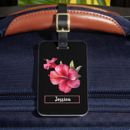 Etiqueta Para Maletas Personalizable moderno rosado de flores hibiscus