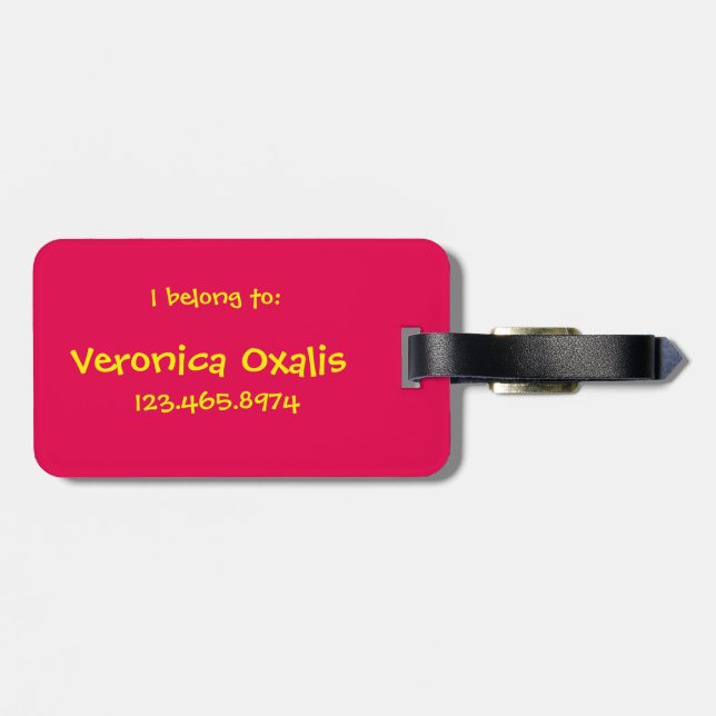 Etiqueta Para Maletas ¡Personalizable no el suyo! Pertenezco a: (Atrás Horizontal)