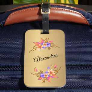 Etiqueta Para Maletas Personalización de la flor morada elegante de oro