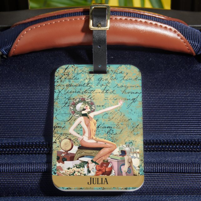 Etiqueta Para Maletas Personalización de la mujer Art Deco (Anverso In situ 2)
