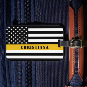 Etiqueta Para Maletas Personalizado 911 Dispatcher USA Flag Thin Gold Li