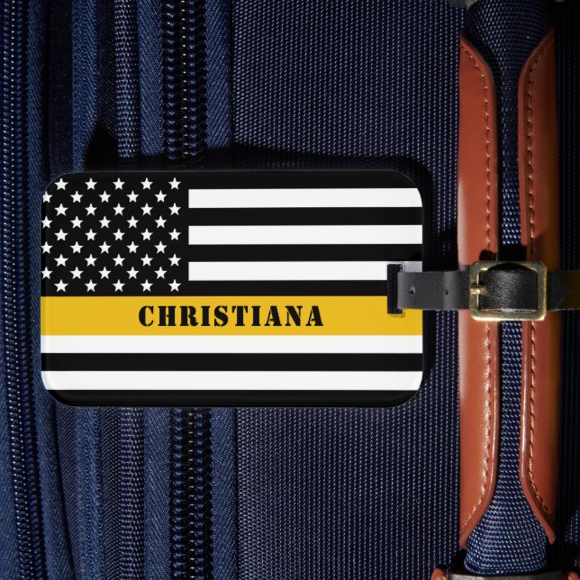 Etiqueta Para Maletas Personalizado 911 Dispatcher USA Flag Thin Gold Li (Anverso In Situ 4)