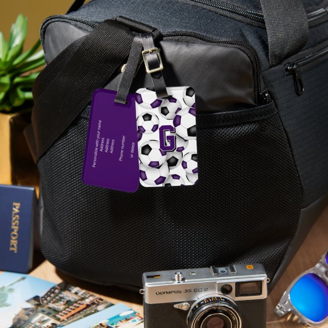 Etiqueta Para Maletas personalizado atleta monograma bolas de fútbol neg (Anverso & Reverso)