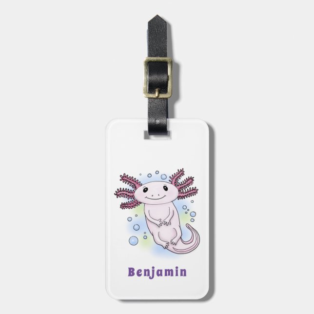 Etiqueta Para Maletas Personalizado axolotópico rosa adorable (Frente Vertical)