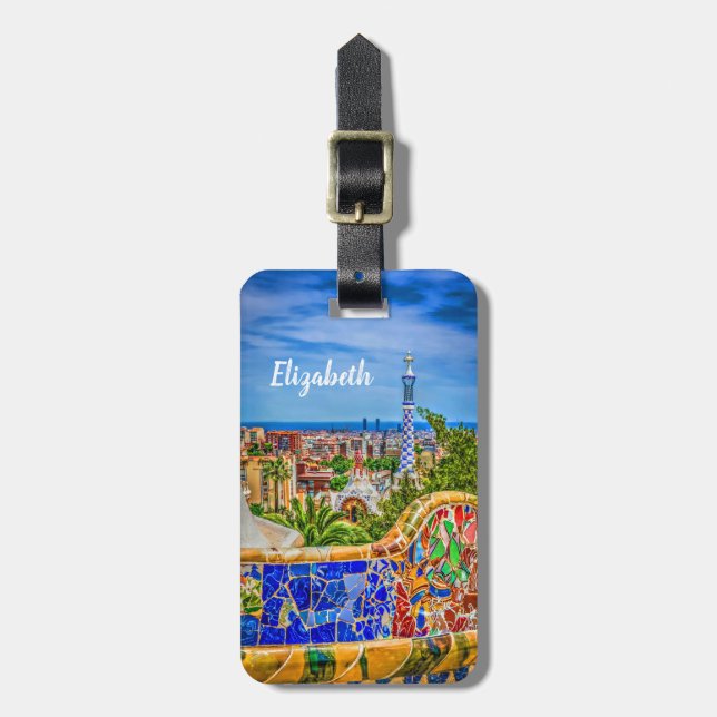 Etiqueta Para Maletas Personalizado Barcelona Parc Guell Europe Photo Mo (Frente Vertical)