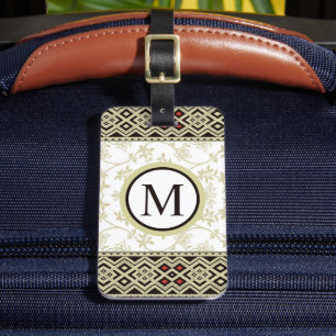 Etiqueta Para Maletas Personalizado Beige Oro Blanco Negro Floral Patrón