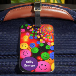 Etiqueta Para Maletas Personalizado Brillante Colorido Feliz Sonrisas Pu