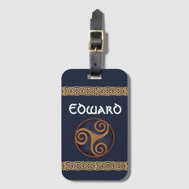 Etiqueta Para Maletas Personalizado Celtic Triskelion (Azul) (Anverso vertical)