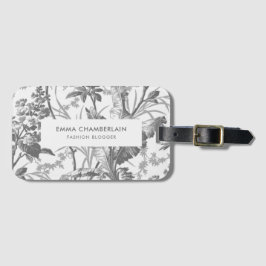 Etiqueta Para Maletas Personalizado Chinoiserie en blanco y negro botáni