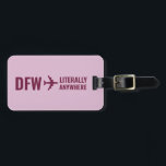 Etiqueta Para Maletas Personalizado Código Aeropuerto Funny Trendy Mauve<br><div class="desc">Añade tu código de aeropuerto residencial al lado del avión señalando "literalmente en cualquier lugar" para expresar exactamente lo mucho que te gusta viajar con una moderna y simple maleta rosa polvorienta y una etiqueta para el equipaje de Borgoña. Un divertido tema de aventura, viaje escolar, vacaciones o etiqueta de...</div>