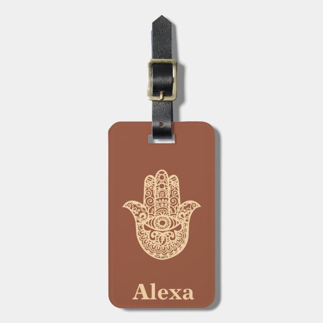 Etiqueta Para Maletas Personalizado Cute afortunado Hamsa mano terracota (Frente Vertical)