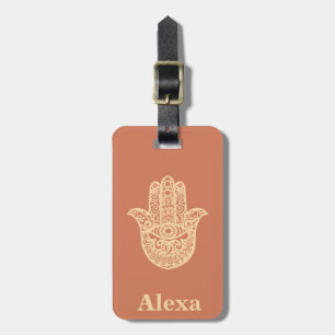Etiqueta Para Maletas Personalizado Cute afortunado Hamsa mano terracota