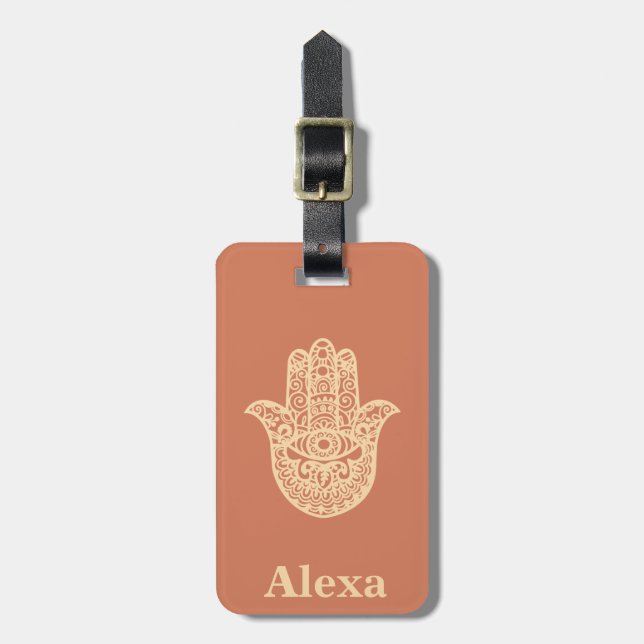 Etiqueta Para Maletas Personalizado Cute afortunado Hamsa mano terracota (Frente Vertical)