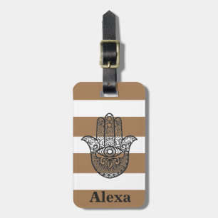 Etiqueta Para Maletas Personalizado Cute afortunado hamsa rayas de mano