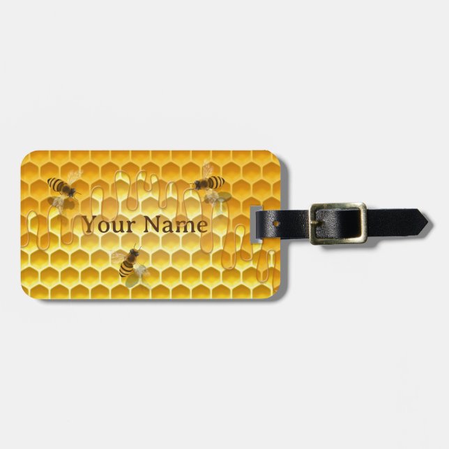Etiqueta Para Maletas Personalizado de abejas doradas (Frente Horizontal)