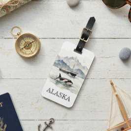 Etiqueta Para Maletas Personalizado de acuarela Orca Cruise Alaska