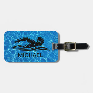 Etiqueta Para Maletas Personalizado de agua de la piscina azul negra