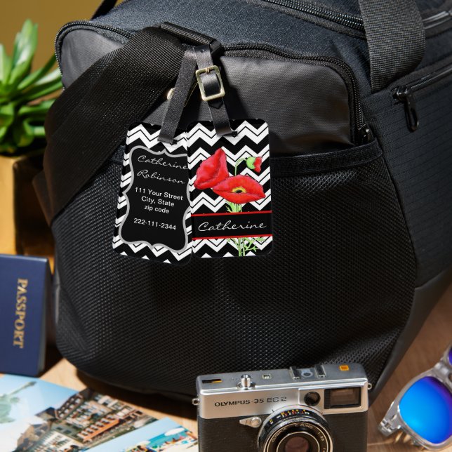 Etiqueta Para Maletas Personalizado de Chevron Black White Zizzag (Anverso & Reverso)