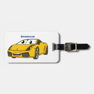 Etiqueta Para Maletas Personalizado de coche deportivo amarillo alegre