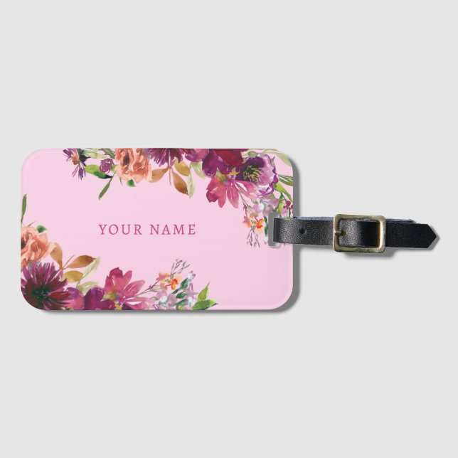 Etiqueta Para Maletas Personalizado de flor rosa (Anverso horizontal)