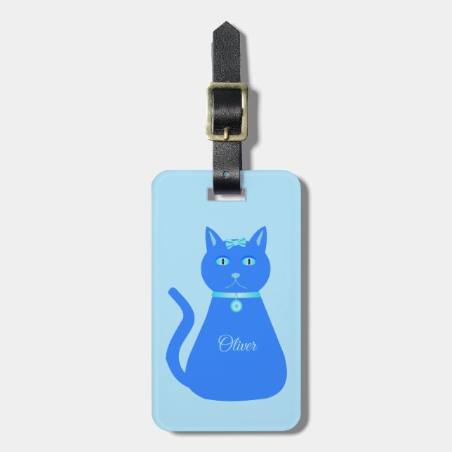 Etiqueta Para Maletas Personalizado de gato de niño pequeño azul (Frente Vertical)